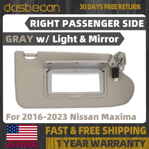 Dasbecan Right Passenger Side Gray Sun Visor For Nissan Maxima 2016-2021 96400-9DE0A 96400-4RA0A