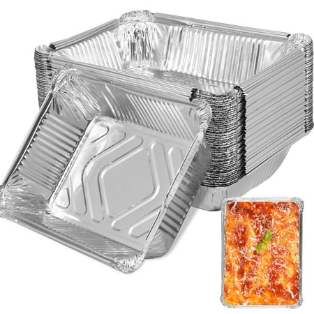 

Lieonvis Aluminum Pans [50 Pack] Aluminum Foil Pans Trays - Disposable Pans for Baking BBQ Grilling Roasting Cake Serving Dishes Catering Supplies Steam Table Chafing Pans