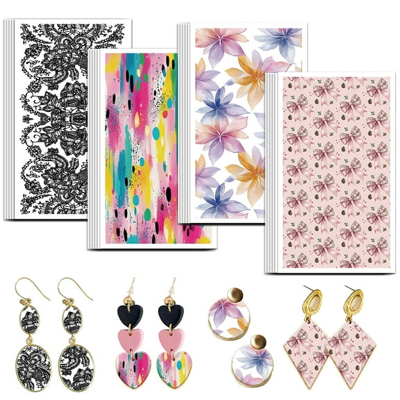 24pcs/set Ceramics Clay Water Transfer Paper Underglaze Transfer Decals for DIY Earrings Pendants Hair Clip Mixed Shapes 12x7cm