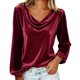 thumbnail image 2 of Xuyuer Metallic Velvet Mesh Splicing Top - Women's Solid Color Elegant Long Sleeve Blouse for Evening Gala Events, Holiday Party Glamour & Luxurious Night Out Ensembles, 2 of 8