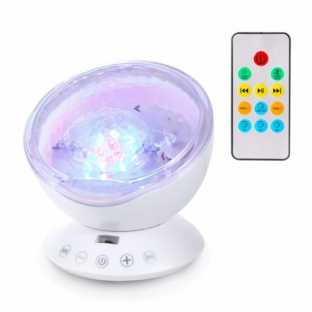 Remote Control Ocean Wave Projector 12 LED 7 Colors Night Light with Built-in Mini Music Player for