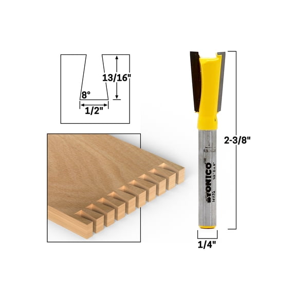 8° X 1/2" Dovetail Router Bit - 1/4" Shank - Yonico 14117q