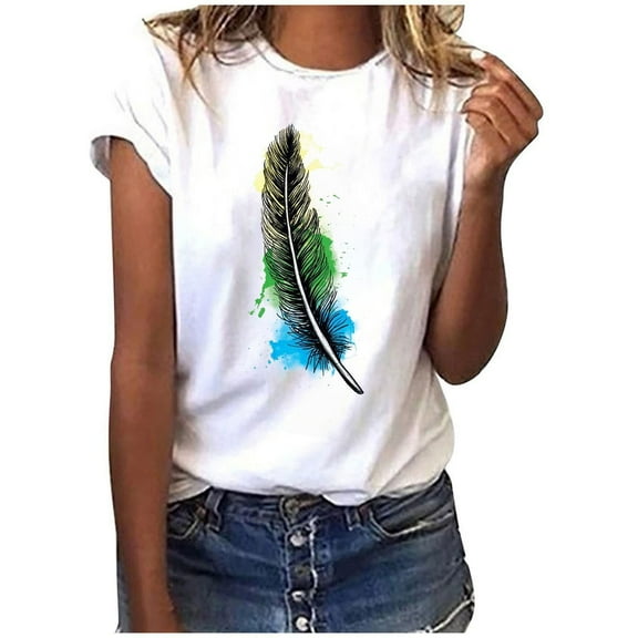 Jamsmile Women Tshirts Summer Ladies Leisure Round 3D Print Short Sleeve T Shirts Casual Loose Graphic Pullover Ladies Tees