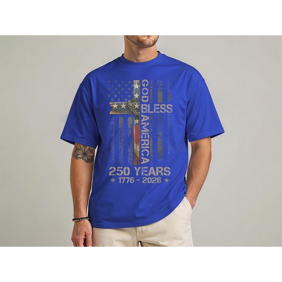 God Bless America T-Shirt, 250 Years 1776 2026 Christian USA Flag Shirt, Fourth of July Shirt
