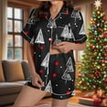 thumbnail image 2 of purcolt Women's Christmas Pajama Sets Snowflake Santa Print Short Sleeve Button Down Shirt and Shorts 2 Piece Pjs Soft Sleepwear Nightwear S-XXL, 2 of 5