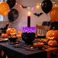 thumbnail image 5 of Halloween Witch Cauldron Candle Holder, LED Purple Light with Mist Bubbling Effect, Bat Embossed Design, Spooky Tabletop Decorative Centerpiece for Home Party Festive Display, 5 of 8