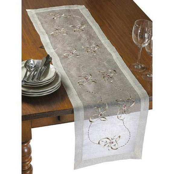 violet linen beads and bows luxurious lace embroidered table runner