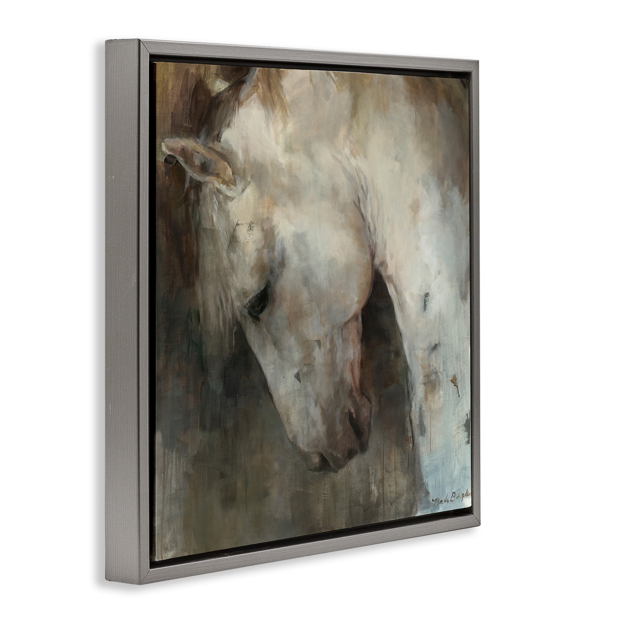 Stupell Industries Rustic Horse Portrait Animals & Insects Painting Gray Floater Framed Canvas Art Print Wall Art, 18 x 18