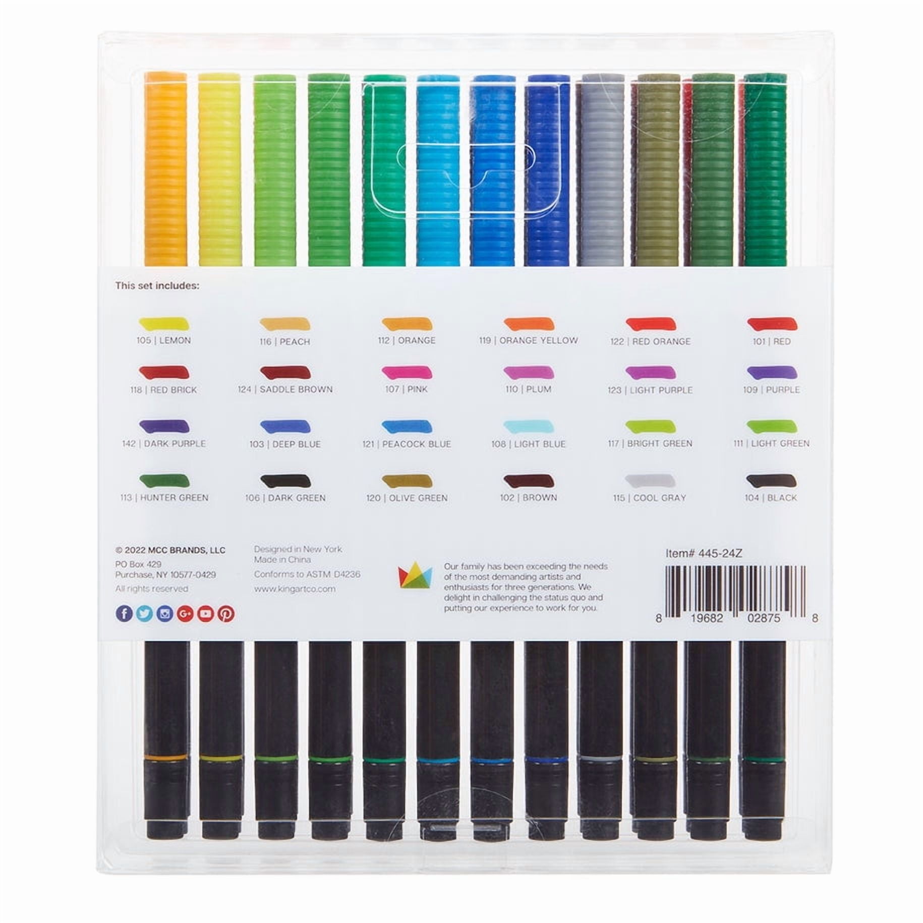 KINGART Pro Twin Tip Brush Markers24 Vibrant Colors, Art Sup