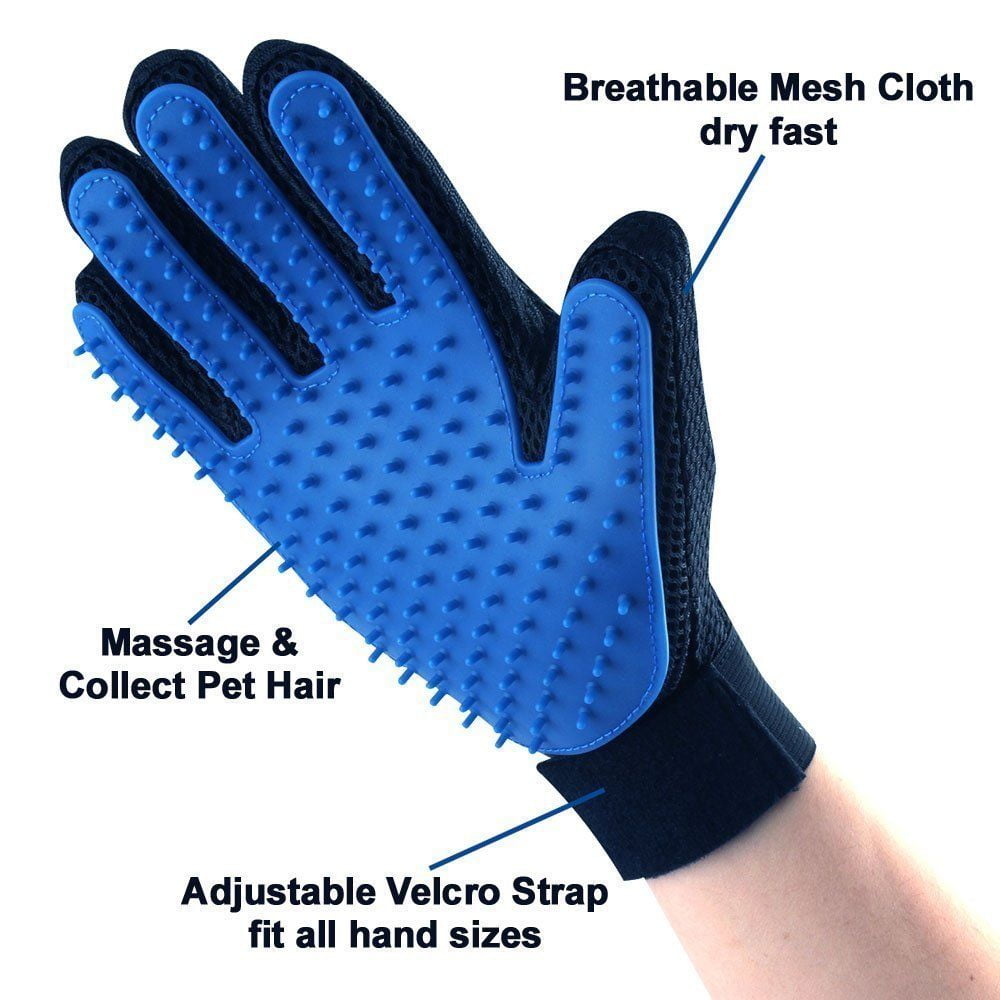 AMIR Pet Grooming Glove 1 Pair 2-in-1 Pet Glove Grooming Tool with Five Finger Design Deshedding Tool Pet Shedding Hair Remover Pet Massage and Bathing Brush or Comb Cats for Dogs