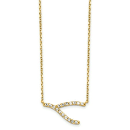 14K Yellow Gold Wishbone Cubic Zirconia with 2In Extender Necklace