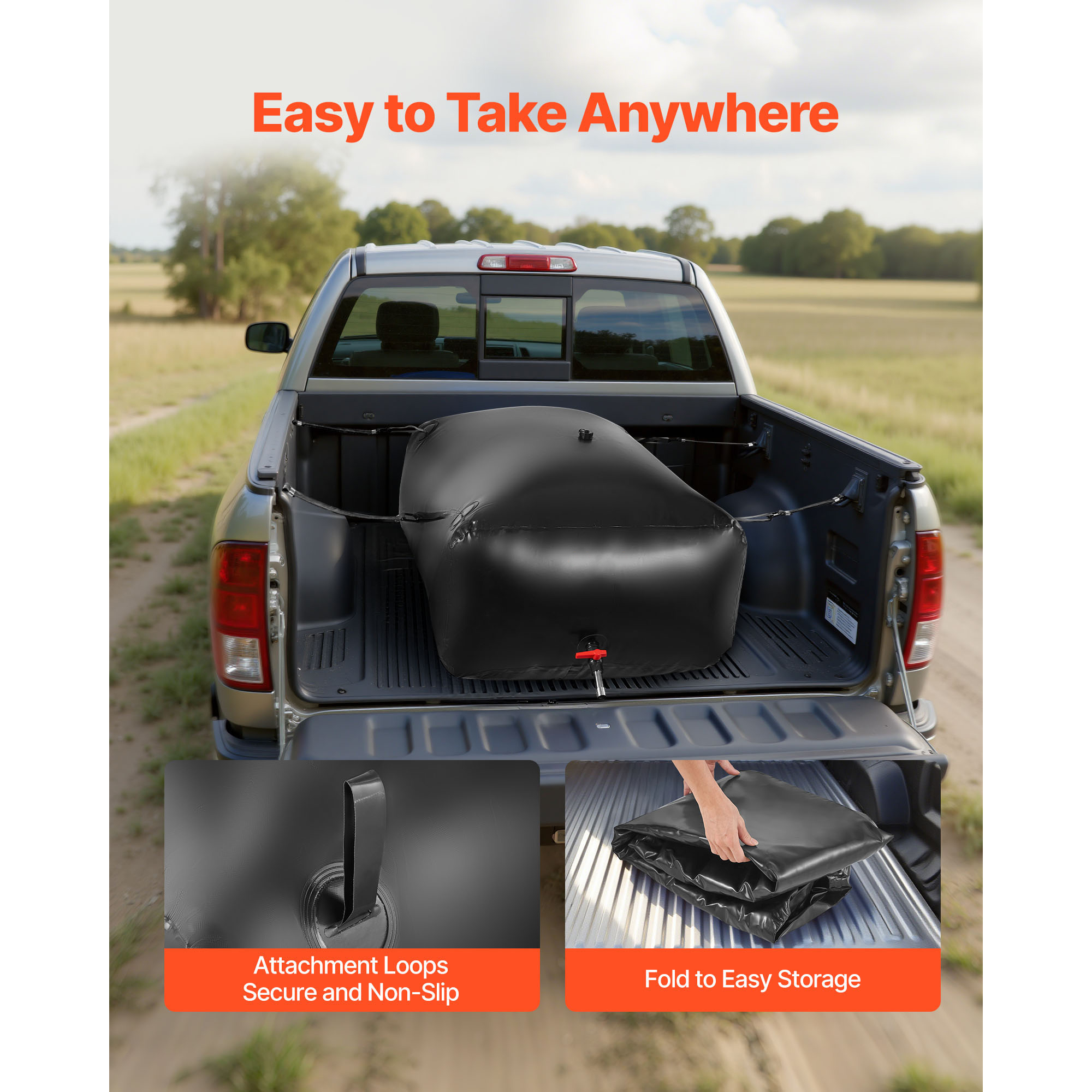 KFFKFF 142.7 Gallon Portable Water Storage Bladder, Collapsible and Durable PVC Water Container, Leak-Resistant Emergency Water Tank for Outdoor, RV, and Truck Applications