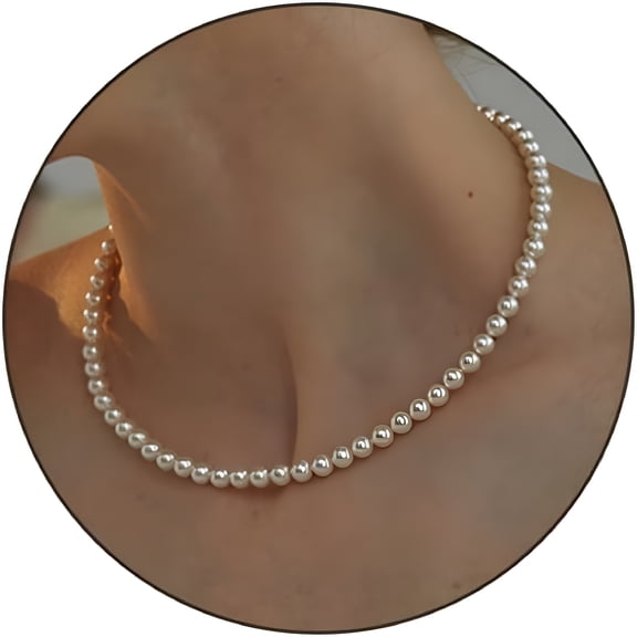 DESIGNICE Pearl Round Pearl Necklaces for Women, 8mm White Pearl Necklace Fashion Faux Pearl Choker Necklaces