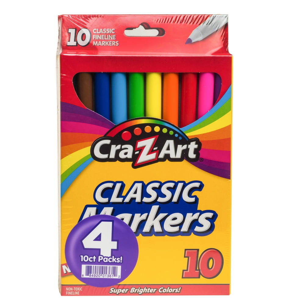 CraZArt Classroom Pack 10 Count Fineline Markers (40 Total Markers