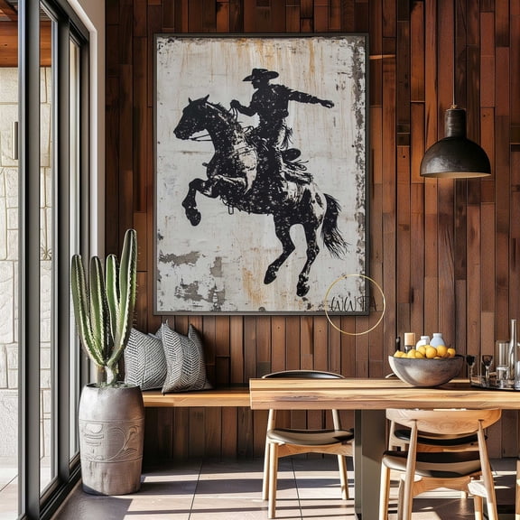 Cowboy Horse Art Print, Vintage Western Rodeo Poster Home Decor #3117, Unframed Poster Size 8x12