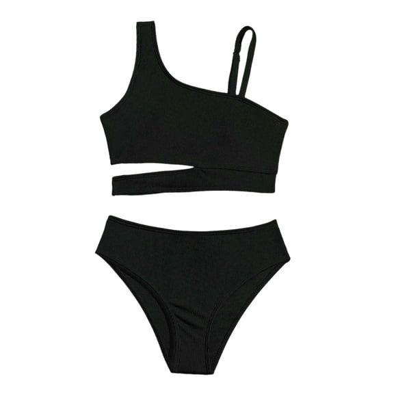 Ticikt Girl's 2 Piece Halter High Waisted Tankini Ruffle Swimsuit Bathing Suit Bikini Sets,Color:Black,7-8 Years