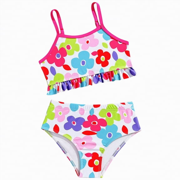 mgoYE Toddler Girl Swimsuit 2t Girl's 2 Piece Tankini Set Tropical Print Bathing Suits Hawaiian Swimsuits with Shorts Beachwear Tankini(Hot Pink,7-8 Years)