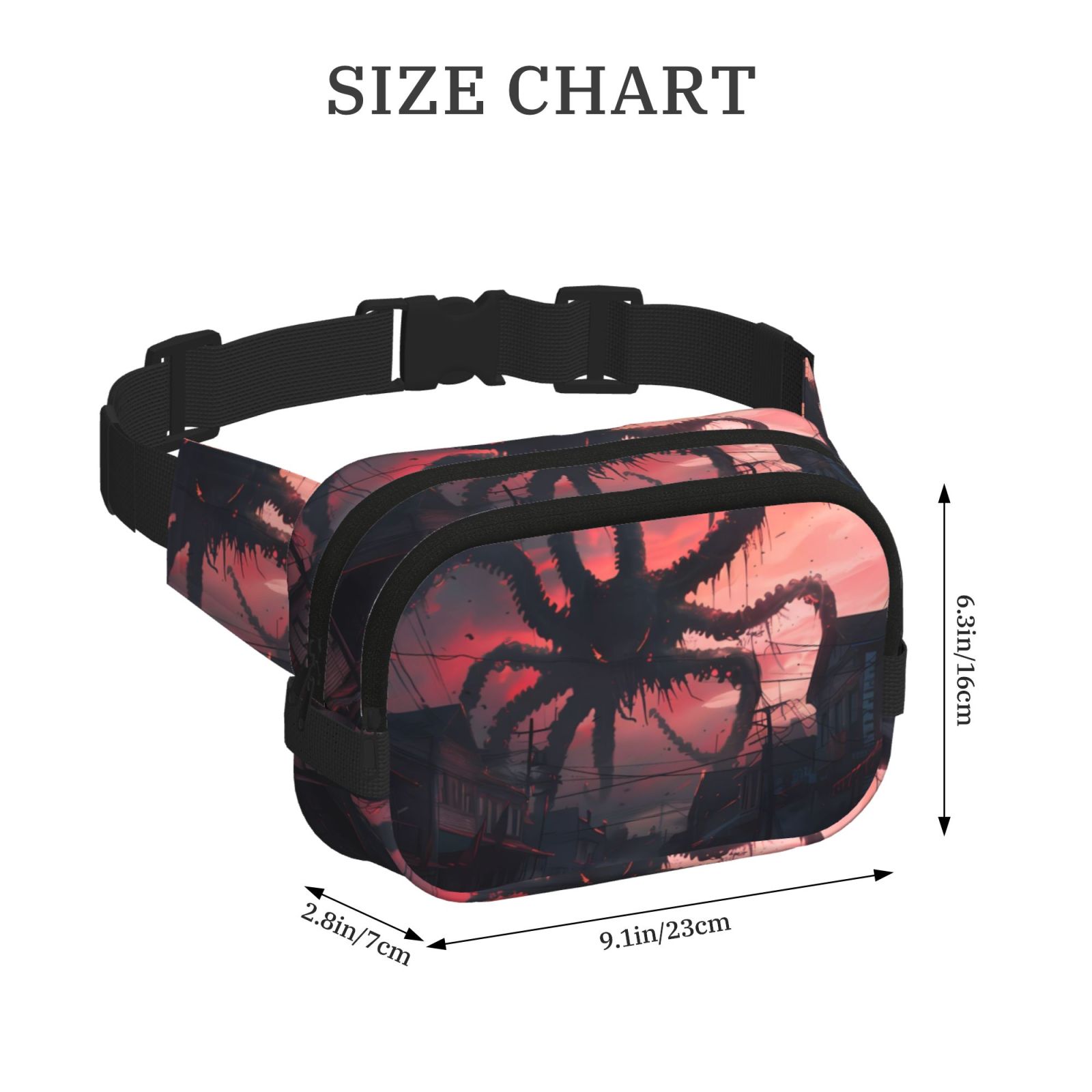 Picia Giant Monster Over City Print Square Double-Layer Waist Bag Mini Adjustable Waist Belt Bag Exercise Running Travel Hiking