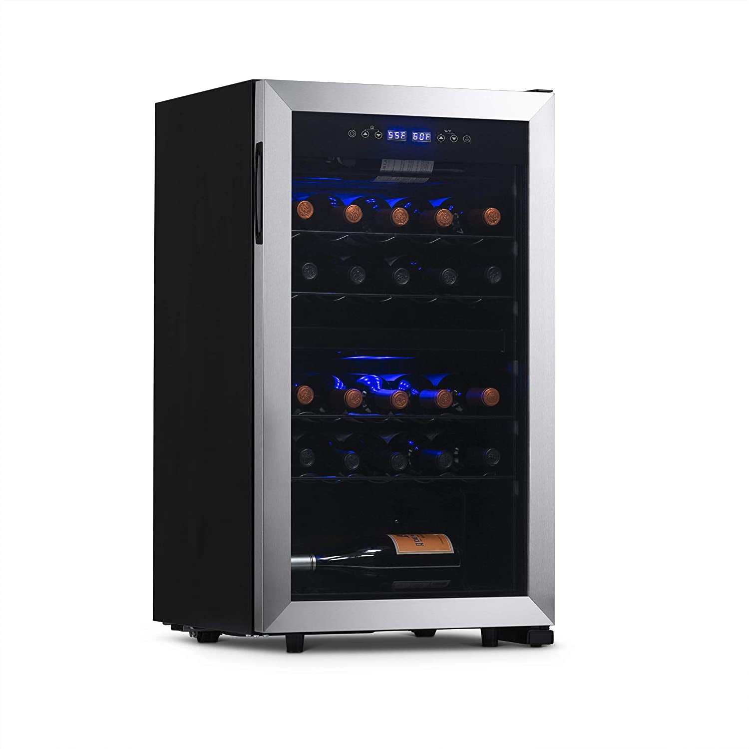 Restored Newair NWC028SS01-RB Dual Zone Wine Fridge with Adjustable Racks, 28 Bottles, Stainless Steel (Refurbished)
