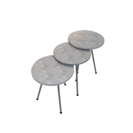 Set of 3 Nesting END Tables - Round Stacking Coffee Side Tables for Small Spaces, Nightstand Bedside Table for Living Room, Bedroom, Living Room,NO-Tools Assembly (White Marble/Silver)