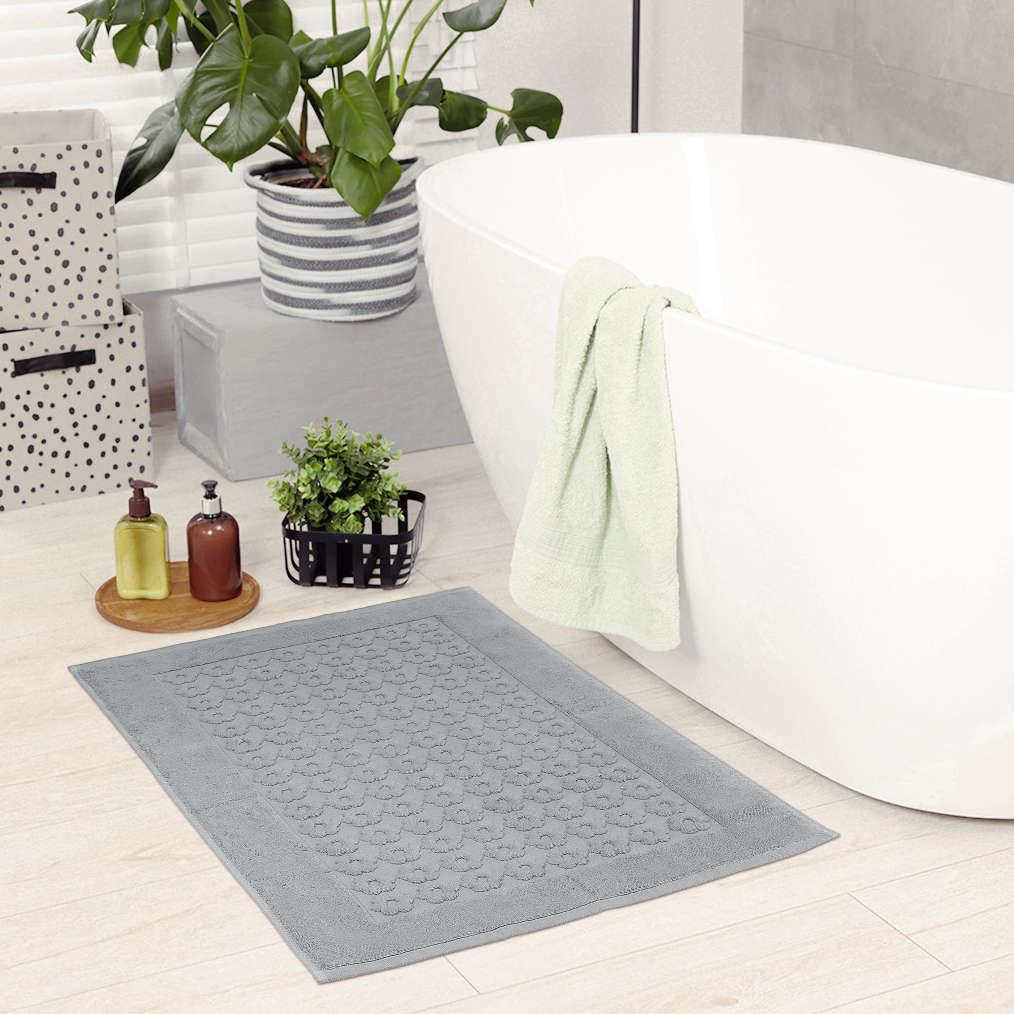Unique Bargains Bath Rugs Towel Cotton Absorbent Hotel Shower Floor Mat Grey 16" x 24"