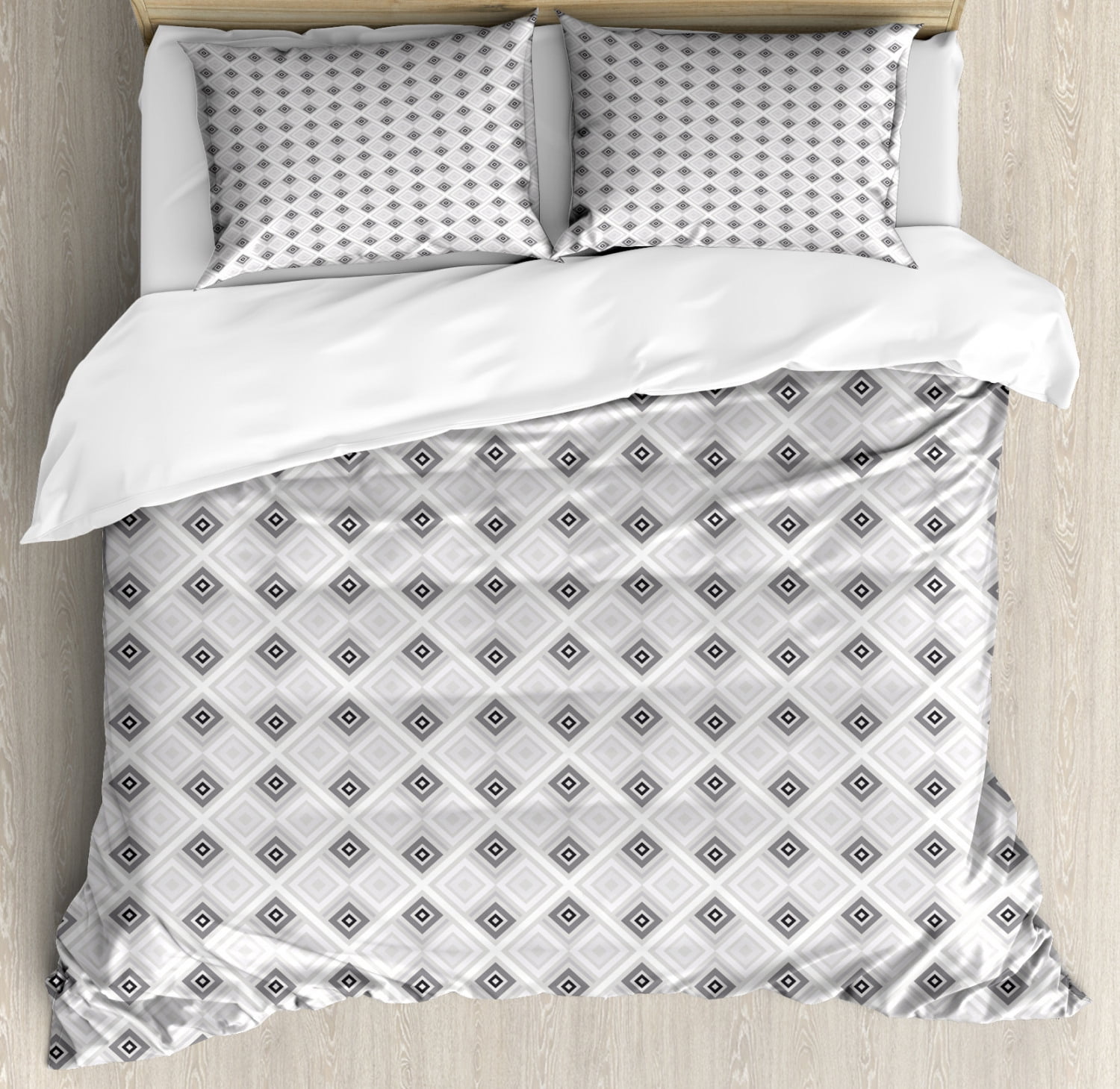 Edgy Duvet Cover Set King Size, Retro Style Rhombus Lines and Stripe in