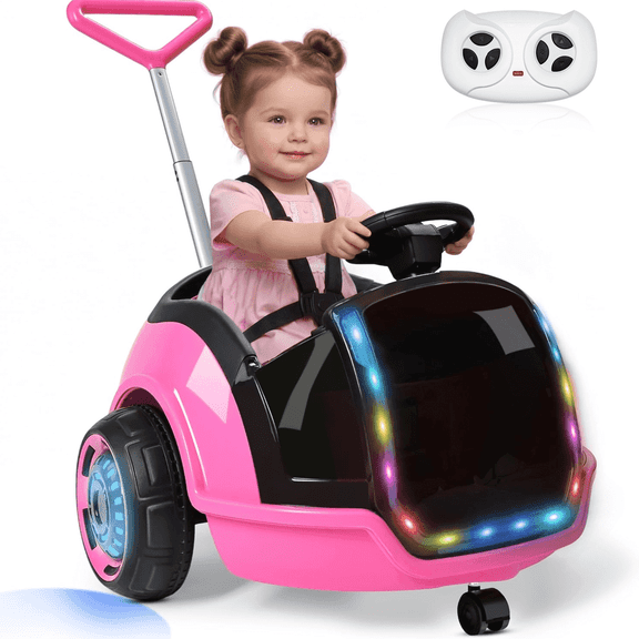 East doll 12V Electric Ride on Toy, Push Car for Toddler with Remote Control, 360°Spin, 5-Point Safety Belt, 1.3-2.5MPH, Music, Horn, Kids Ride On Toy Ages 1-3, Pink