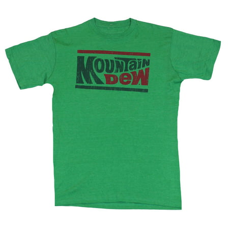 Mountain Dew Mens T-Shirt  - Red and Green Wording 70s Logo