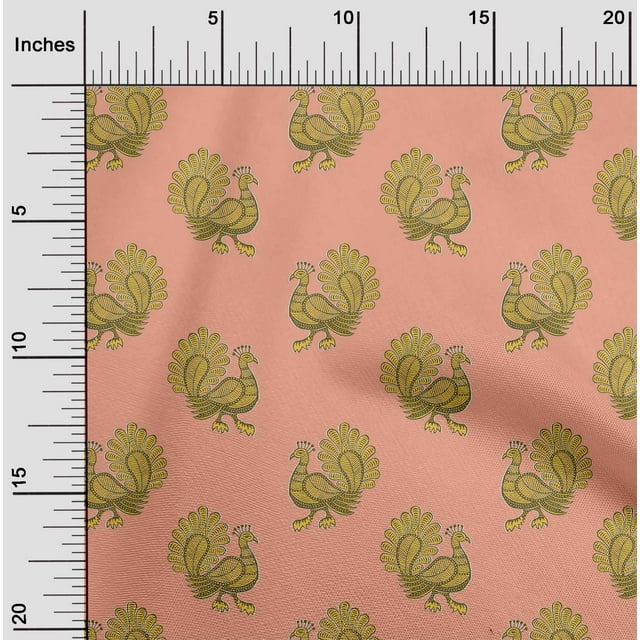 oneOone Cotton Cambric Fabric Peacock Block Print Fabric BTY 56 Inch Wide