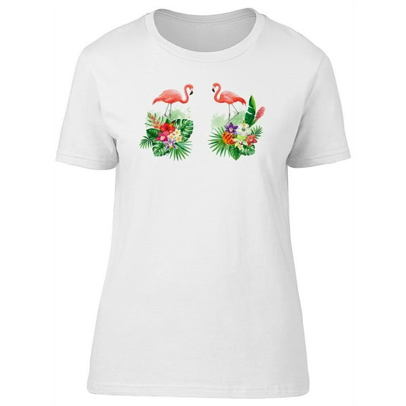 Tropipcal Flamingos Palm Leaves T-Shirt Women -Image by Shutterstock, Female Large