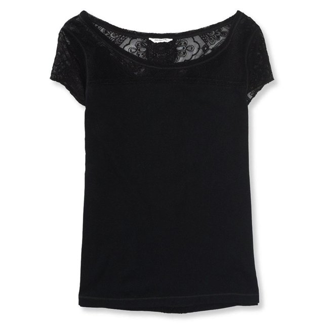 Aeropostale - Camiseta con adornos de encaje para mujer, color negro, grande Aeropostale Camiseta adornada