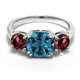 thumbnail image 3 of Gem Stone King 3.94 Cttw London Blue Topaz and Red Rhodolite Garnet 3 Stone Engagement Ring for Women | 925 Sterling Silver | Gemstone November Birthstone | Cushion 8MM (Size 9), 3 of 6
