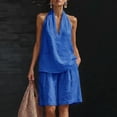 thumbnail image 2 of SROBPTY Summer Womens Set Solid Sleeveless V-Neck Tops Elastic Waist Shorts Outfits, 2 of 5