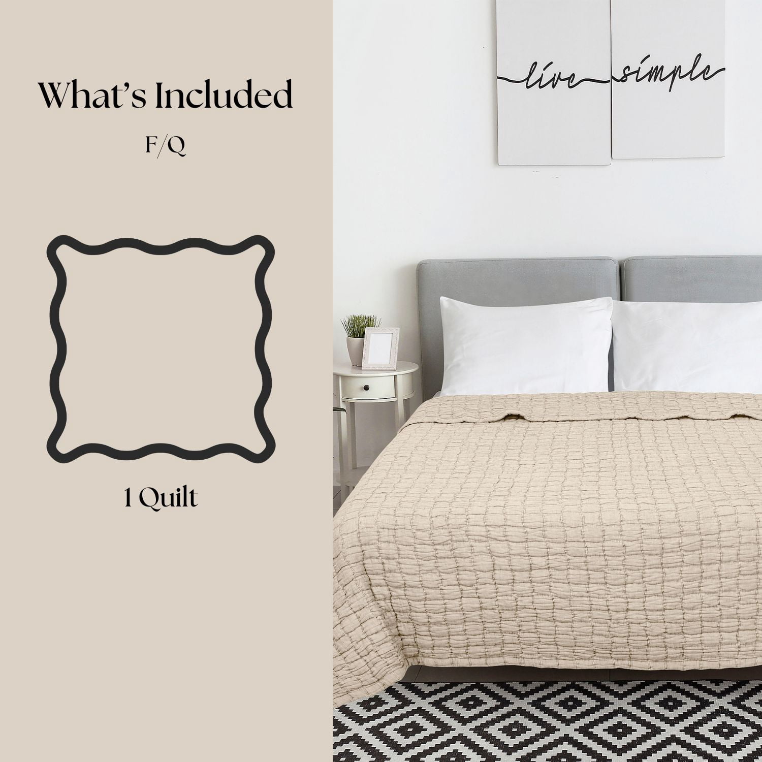 Mainstays Check Matelasse Quilt, Beige, Full/Queen