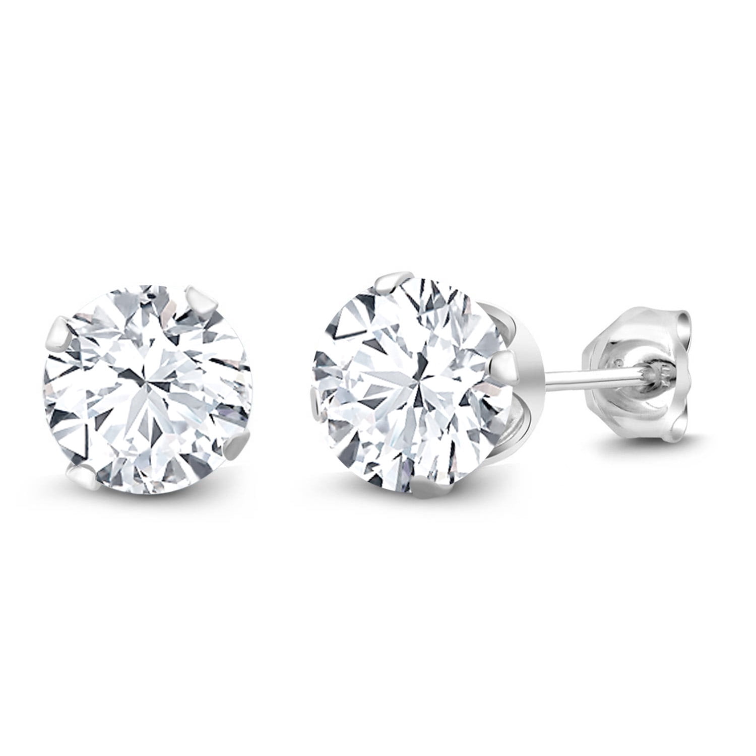 Gem Stone King 925 Sterling Silver White Cubic Zirconia CZ Stud Earrings for Women Men (2.00 Cttw, Round Cut 6MM)
