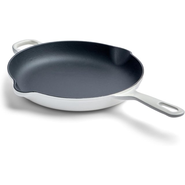 Chuck Hughes Poêle à Frire Ronde en Fonte 26 cm – Poêle Pré-Assaisonnée avec Poignée d'Assistance, Poêle de Cuisson Robuste pour l'Intérieur et l'Extérieur pour Viandes, Légumes et Plats de Déjeuner (Blanc Oie des Neiges)