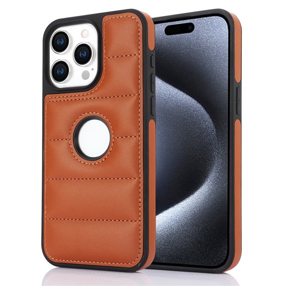 Decase PU Leather Case for iPhone 15 Pro Max, Slim Premium Luxury PU Leather Non-Slip Drop Proof Rugged Shockproof Logo View Protective Phone Case Cover, brown