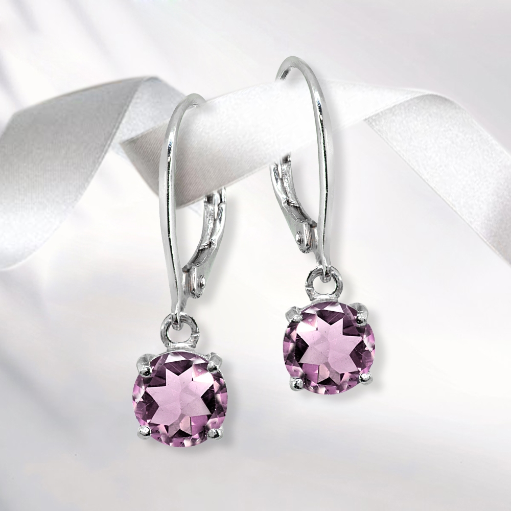 Simulated Alexandrite Sterling Silver 6mm Round Solitaire Dangle Leverback Earrings - image 3 of 4