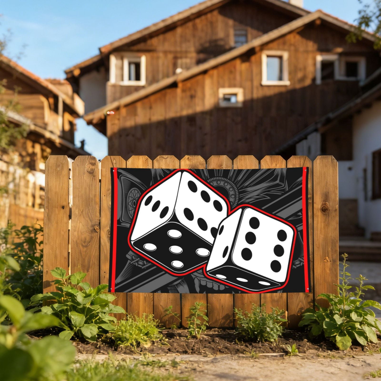 Dice Black White Four Hole Decorated Banner Flag for Garden Yard Home Decoration Indoor Outdoor 4x6 Ft