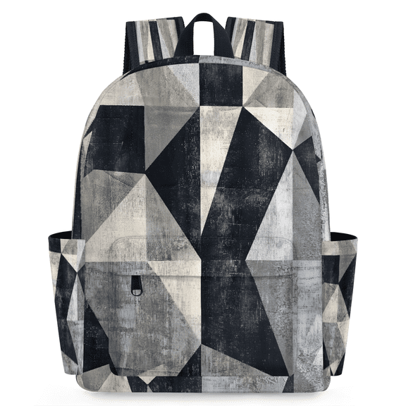Jiaoprinted Geometric Triangle Backpack, Lightweight 15 Inch Laptop Backpack for Men Women, Casual Daypack for Travel Work, Black and White