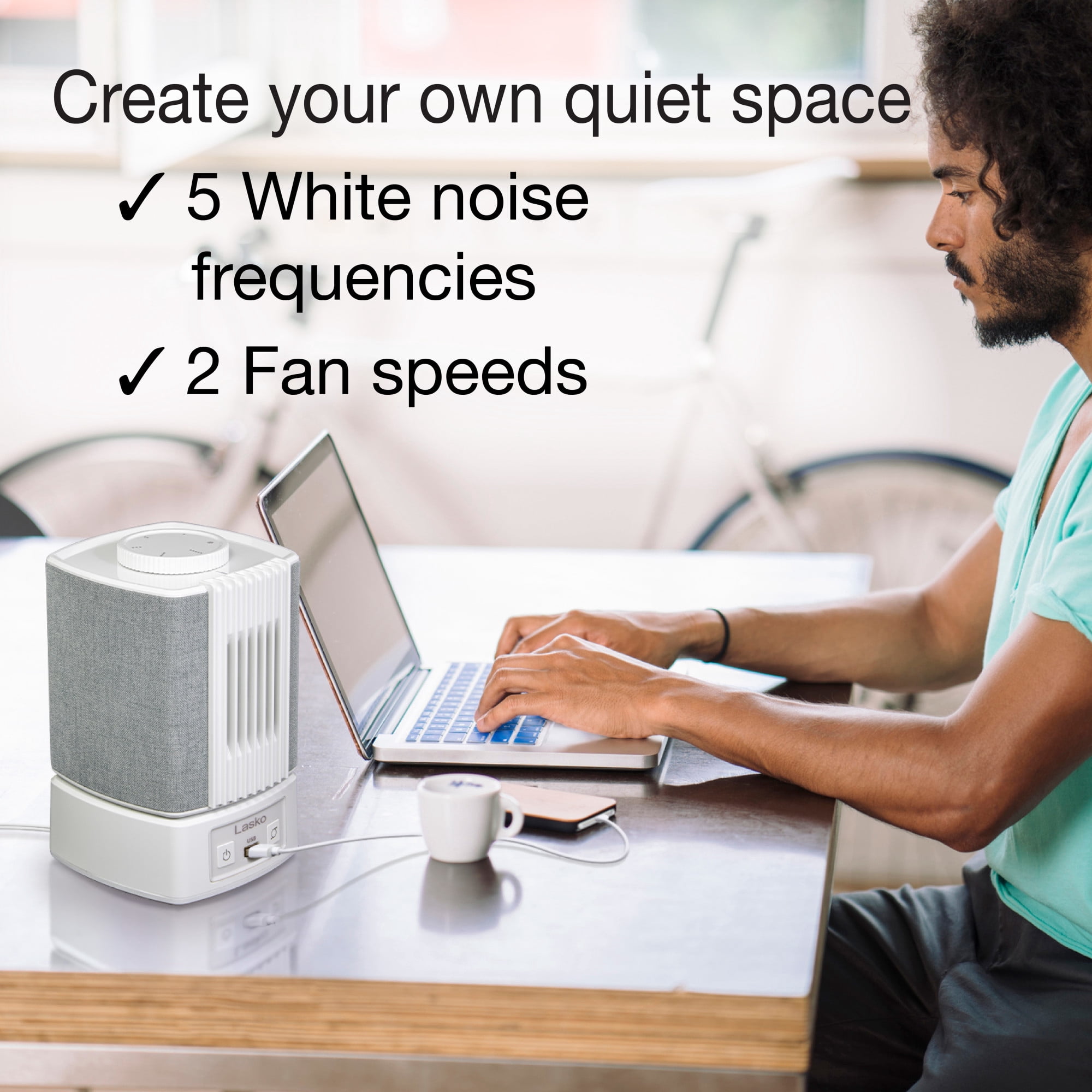 Lasko 8" SlumberBreeze 2-in-1 Personal Fan with White Noise, White, SB101