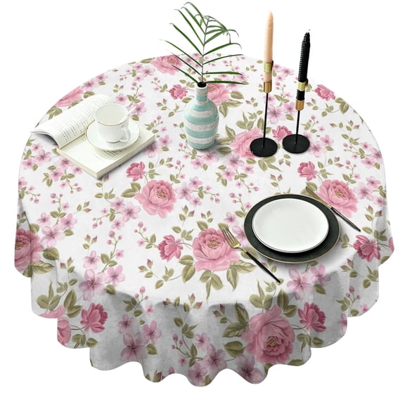 Pioneer Flower Floral Print Pattern Round Tablecloth 60"x60",Wrinkle Wipeable Table Cloth for Kitchen Dining Room Picnic Patio Party