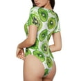 thumbnail image 3 of Naloa Green Kiwi Women's Short-Sleeved Onesie, One-Piece Swimsuit for Parties, dates, clubs - Large, 3 of 9