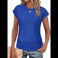 thumbnail image 3 of Camiseta de Corta con Cuello Redondo y Fruncido para Mujer, Azul, Talla XXL, 3 of 6