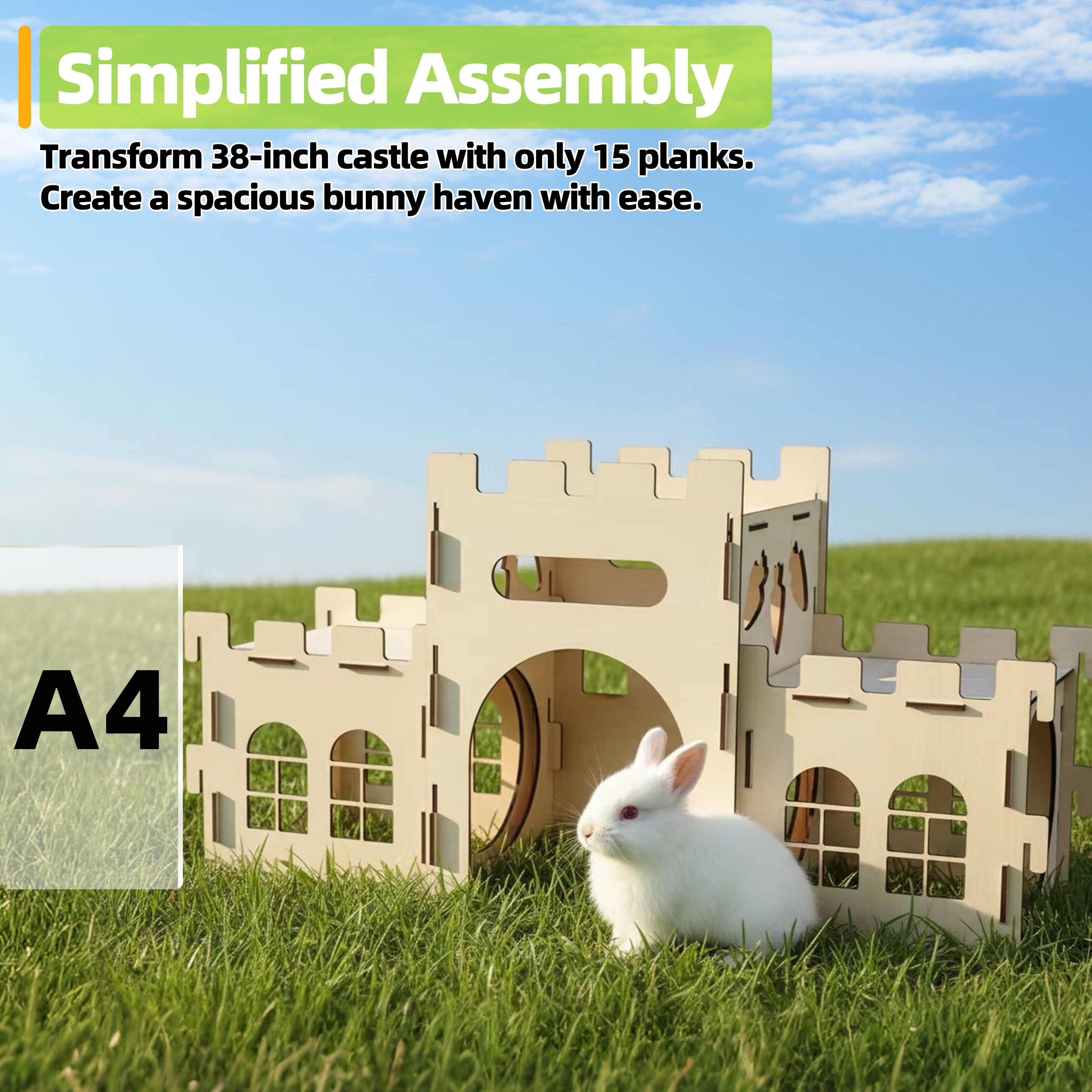 HIIMALEX Extra Large Bunny Castles Hideout Split Balcony for Indoor Bunnies Climbing Tower with Tunnel Sturdy House for Rabbits Ferrets Guinea Pigs Hamsters Ventilated Enrichment Toys Habitat