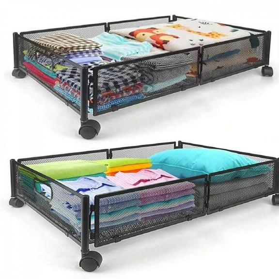 NTGFU 2 Pack Under Bed Storage Containers with Wheels, Rolling Drawer Organizer for Bedroom Storage (Black)