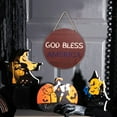 thumbnail image 3 of Señal de bienvenida de Halloween para decoración de puerta delantera, corona redonda de madera para colgar en la pared para fiesta navideña, 3 of 5