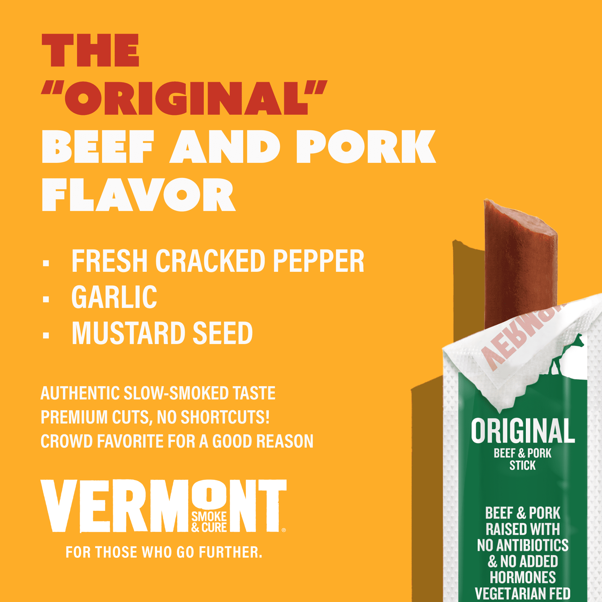 Vermont Smoke & Cure Original Beef Pork Mini Beef Sticks Individually Wrapped Protein Snacks 8 Pouches