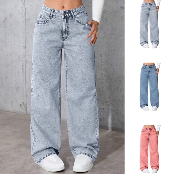 Aobny Denim Jeans for Women Colored Gray Baggy Jeans Full Boyfriend High Waisted Petite Pants