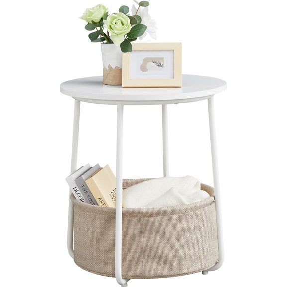 Mesita de noche pequeña VASAGLE con cesta de tela ULET223W10